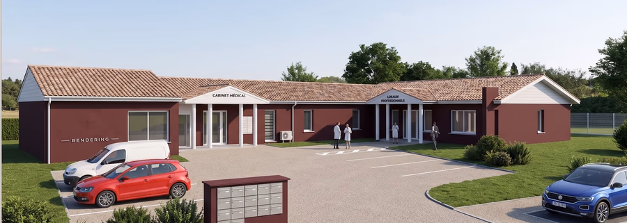Rendu 3D cabinet médical et locaux professionnels construits par Landes Habitat dans les Landes