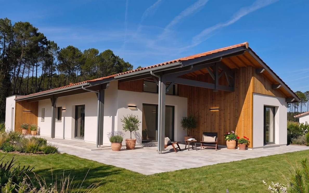Terrasse et intégration paysagère maison Landes Habitat