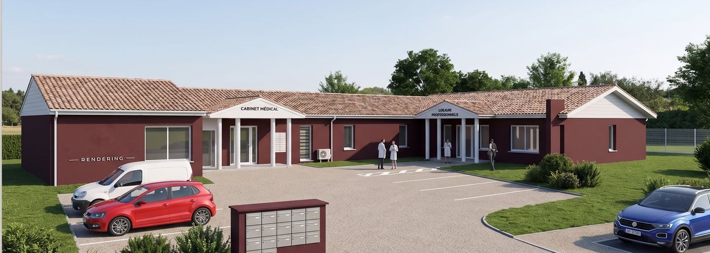 Rendu 3D cabinet médical et locaux professionnels construits par Landes Habitat dans les Landes