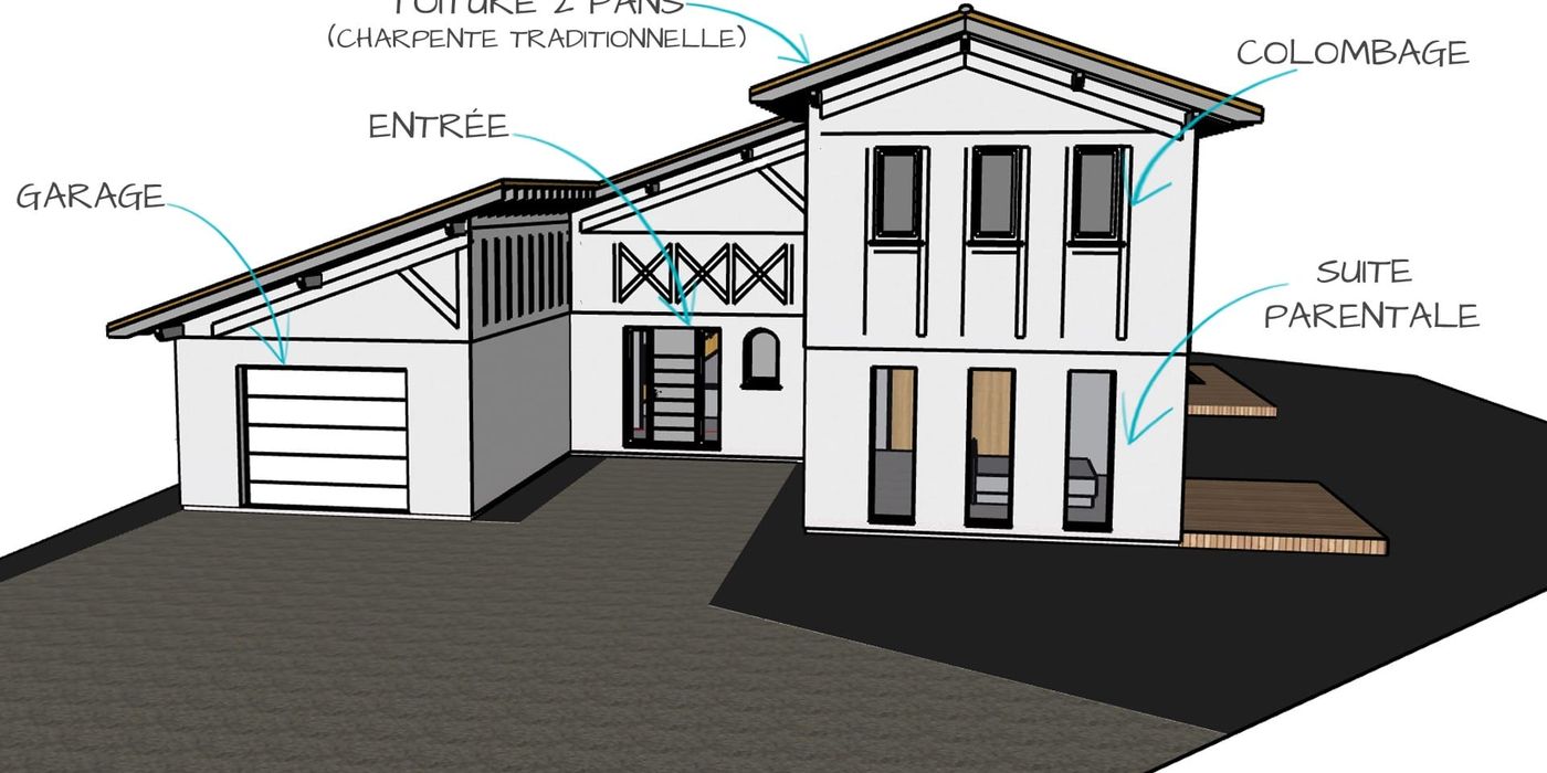 Vue 3D d'une maison landaise personnalisable conçue par Landes Habitat