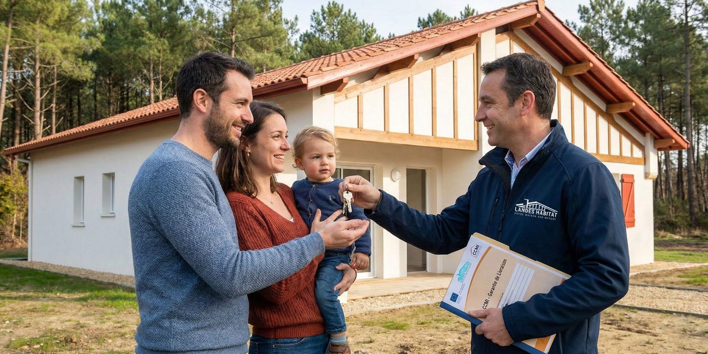 Couple recevant les clés avec la garantie de livraison smabtp