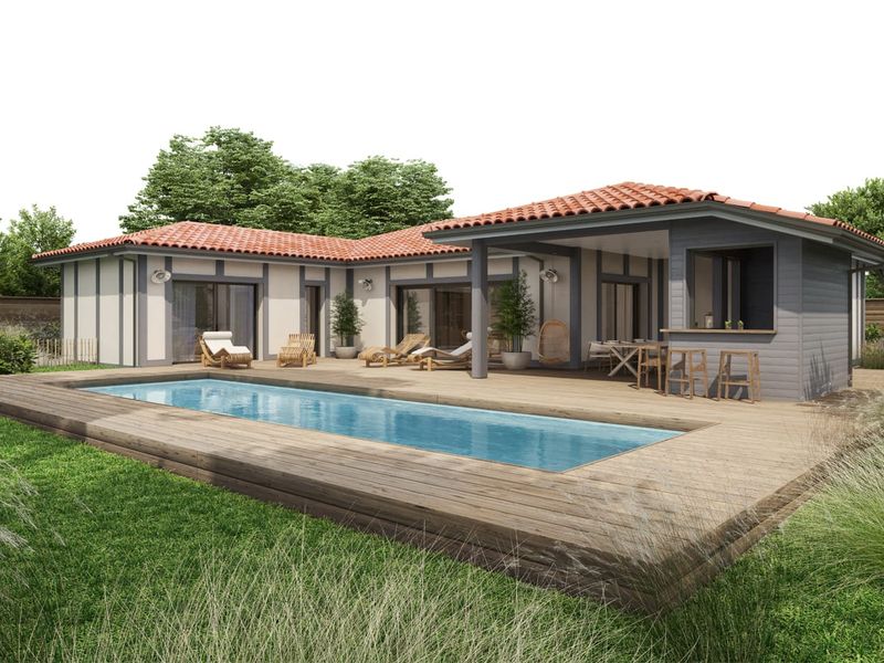 Maison traditionnelle landaise sur mesure avec auvent en bois
